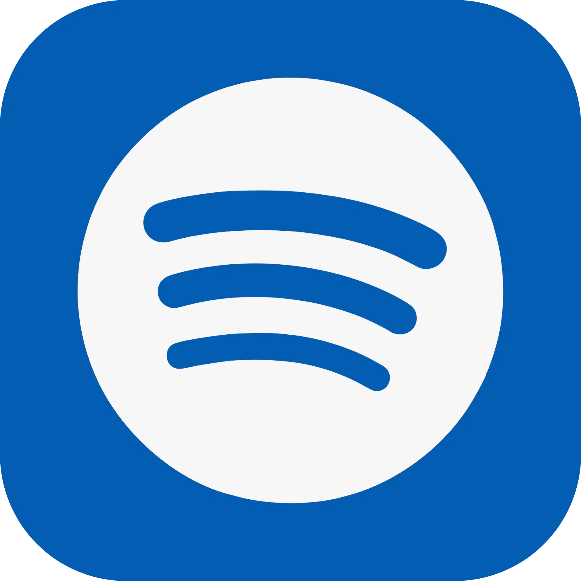 The image shows the white Spotify logo—three curved lines—on a blue circular background inside a blue rounded square.